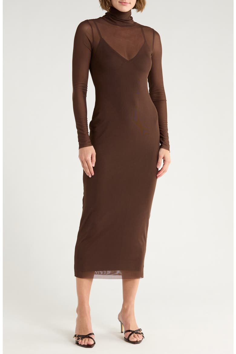 Marni Turtleneck Long Sleeve Mesh Dress, Main, color, JAVA