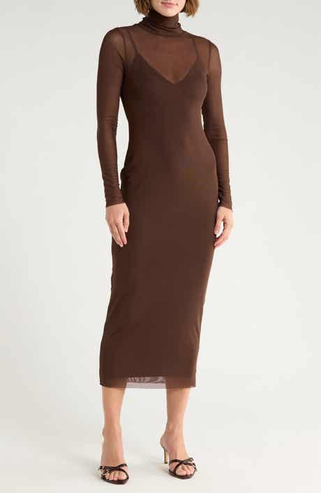 AFRM LOS ANGELES Marni Turtleneck Long Sleeve Mesh Dress