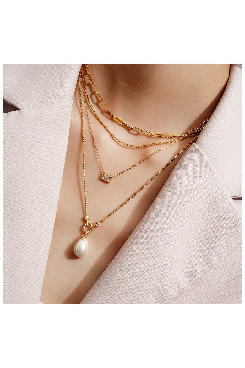 Pavé Link Faux Pearl Pendant Necklace, Alternate, color, SHINY GOLD