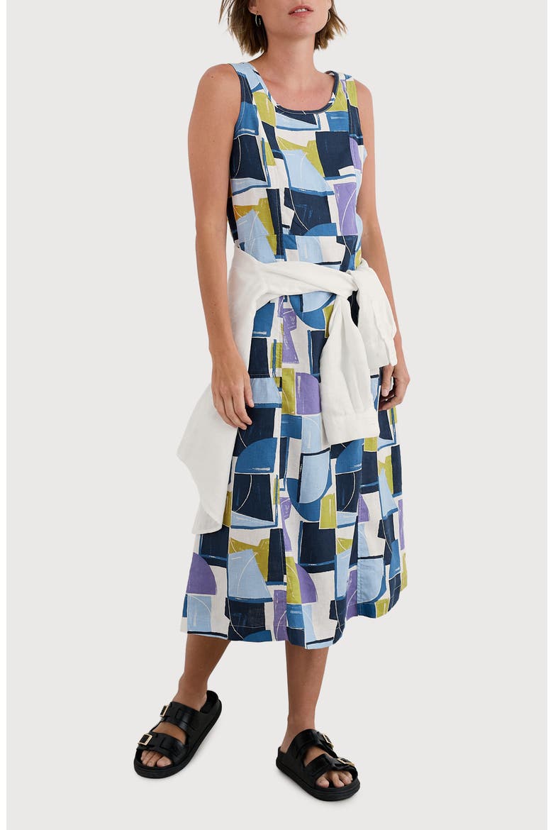 Grass Wave Print Sleeveless Linen Midi Dress video