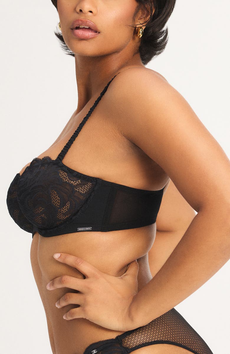 SAVAGE X FENTY Lace Flow Unlined Balconette Bra, Alternate, color, Black Caviar