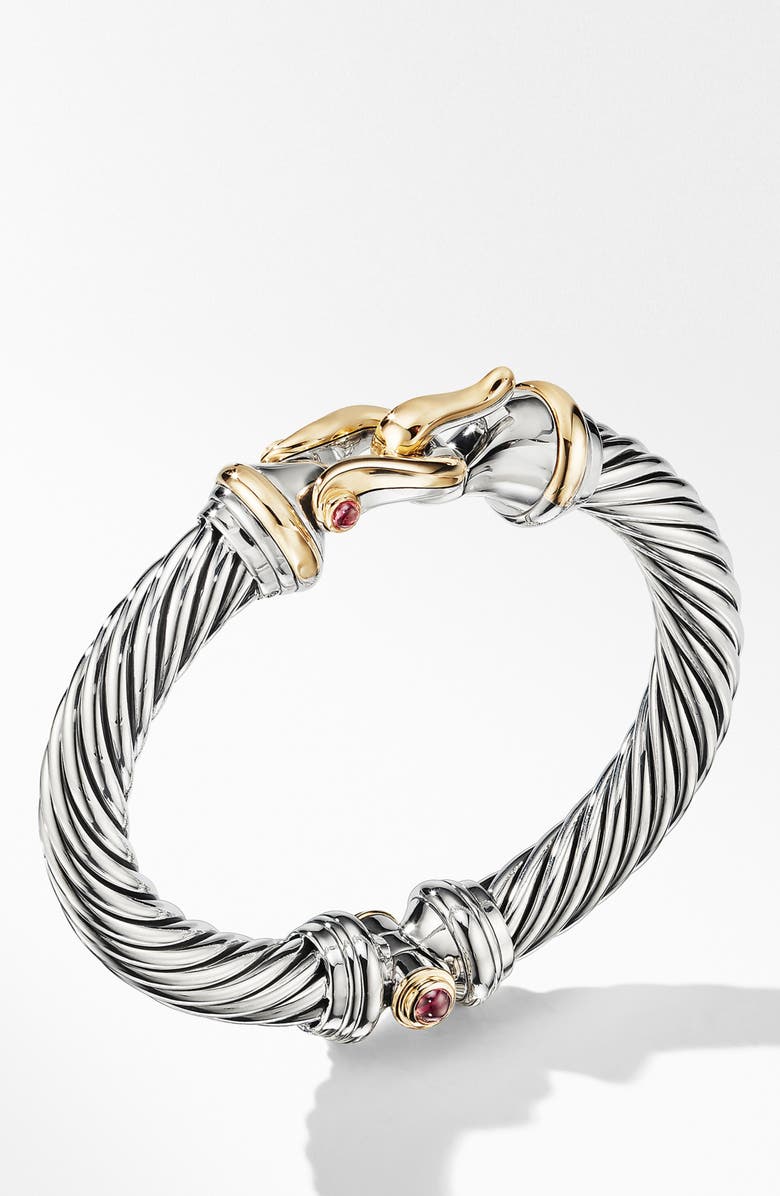 David Yurman Cable Buckle Bracelet with 18K Yellow Gold and Rhodalite Garnet, Main, color, 