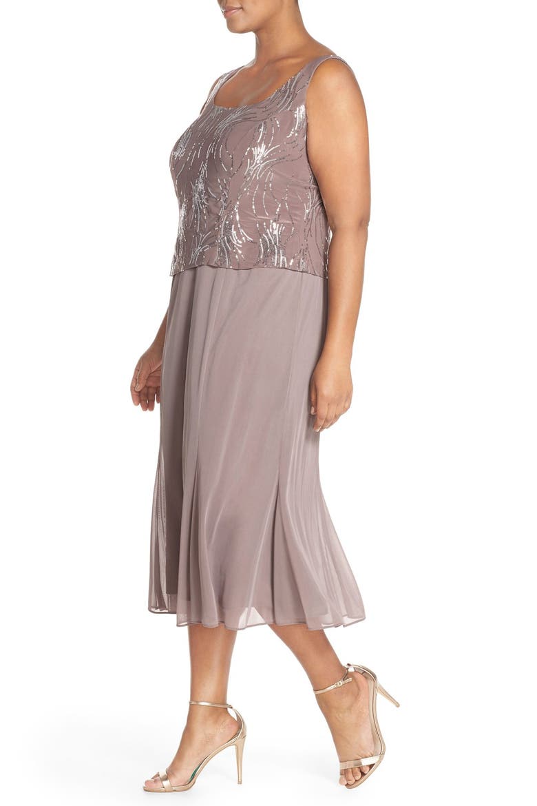 Sequin Mock Two-Piece Dress with Jacket, Alternate, color, PEWTER FROST