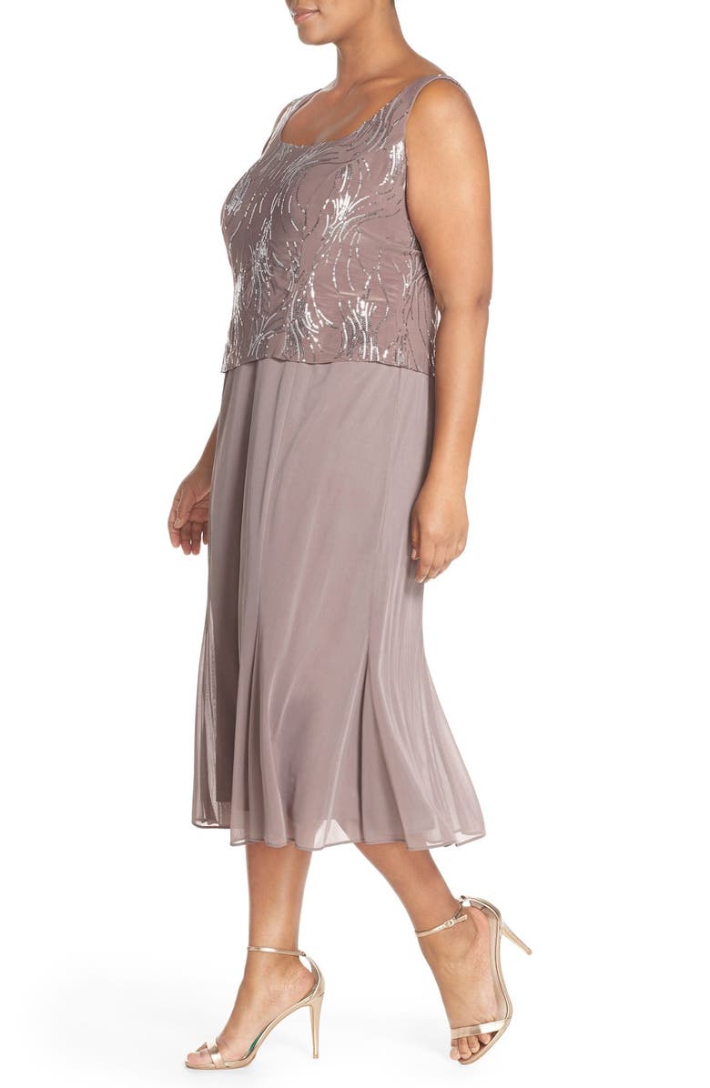 Alex Evenings Sequin Mock Two-Piece Dress with Jacket, Alternate, color, Pewter Frost