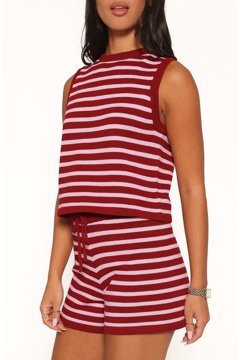 Ilona Stripe Knit Tank & Shorts Set, Alternate, color, BURGUNDY/ PINK STRIPE