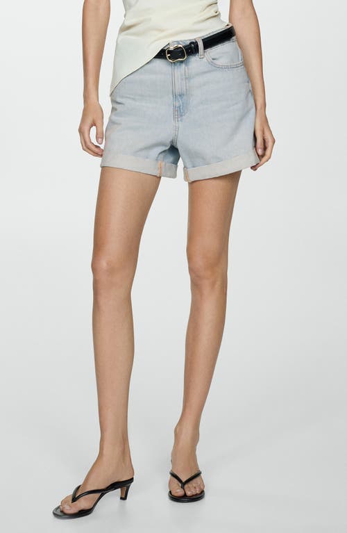 MANGO High Waist Denim Mom Shorts in Light Blue 