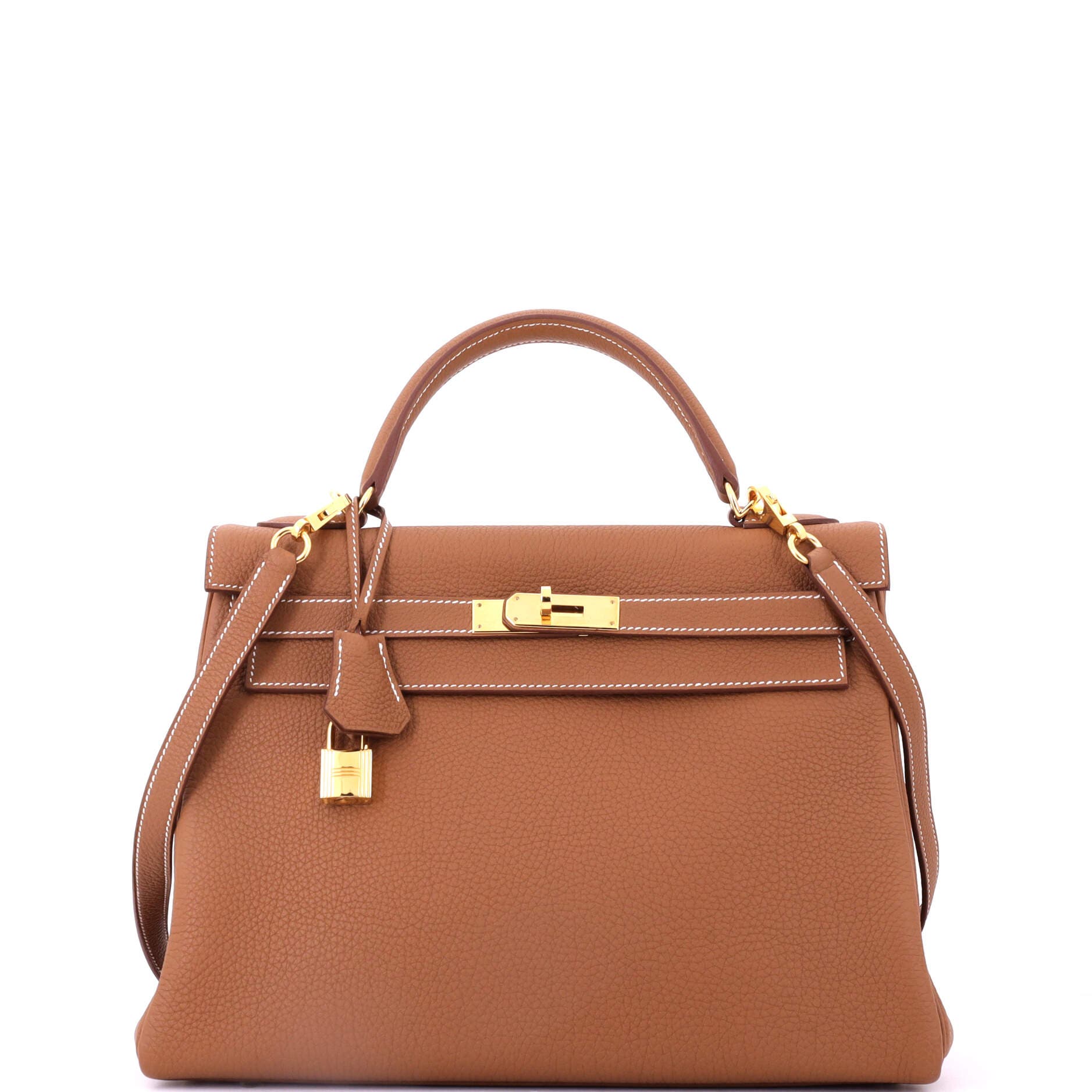 Pre-Owned Hermes Kelly Handbag Brown Togo with Gold Hardware 32, Main, color, Gold