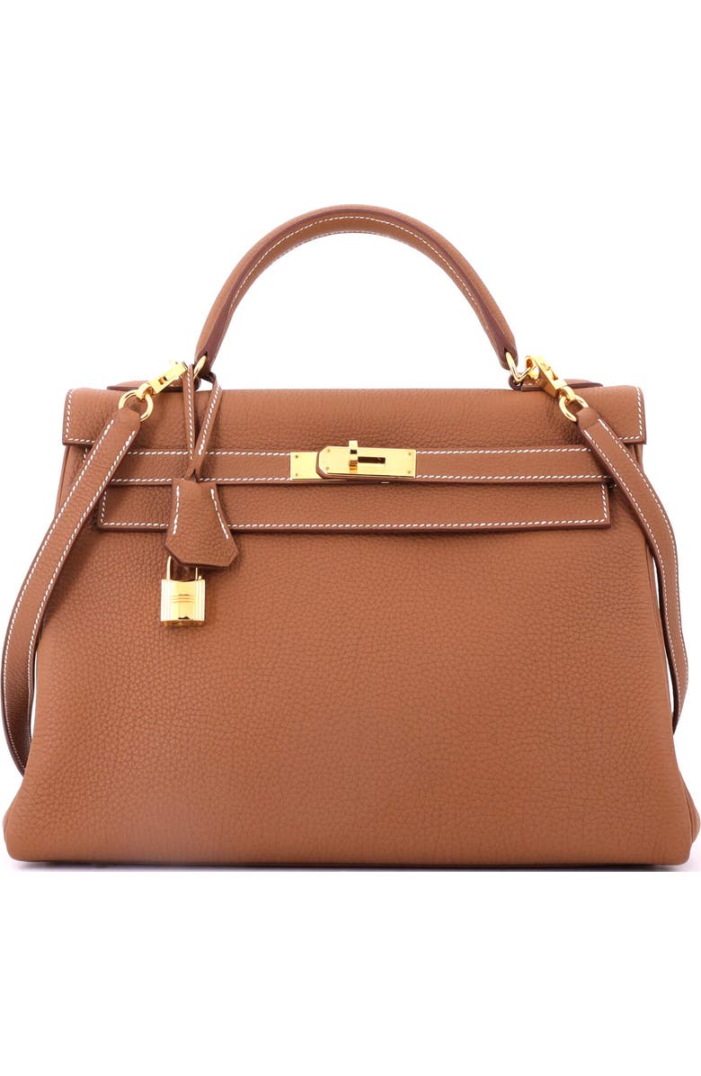 Pre-Owned Hermes Kelly Handbag Brown Togo with Gold Hardware 32, Main, color, Gold