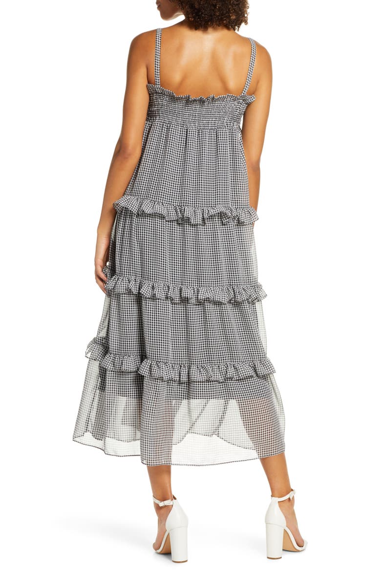 Sunday Girl Frill Check Chiffon Midi Sundress, Alternate, color, BLACK AND WHITE