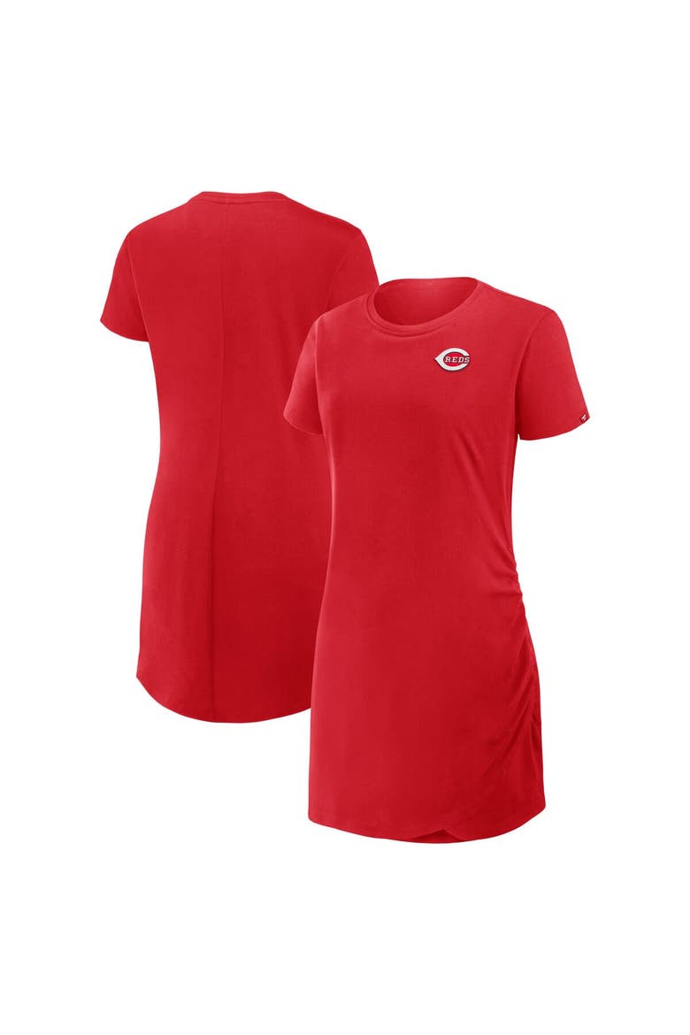 Women's Fanatics Red Cincinnati Reds Ruched Drape T-Shirt Dress, Alternate, color, Red