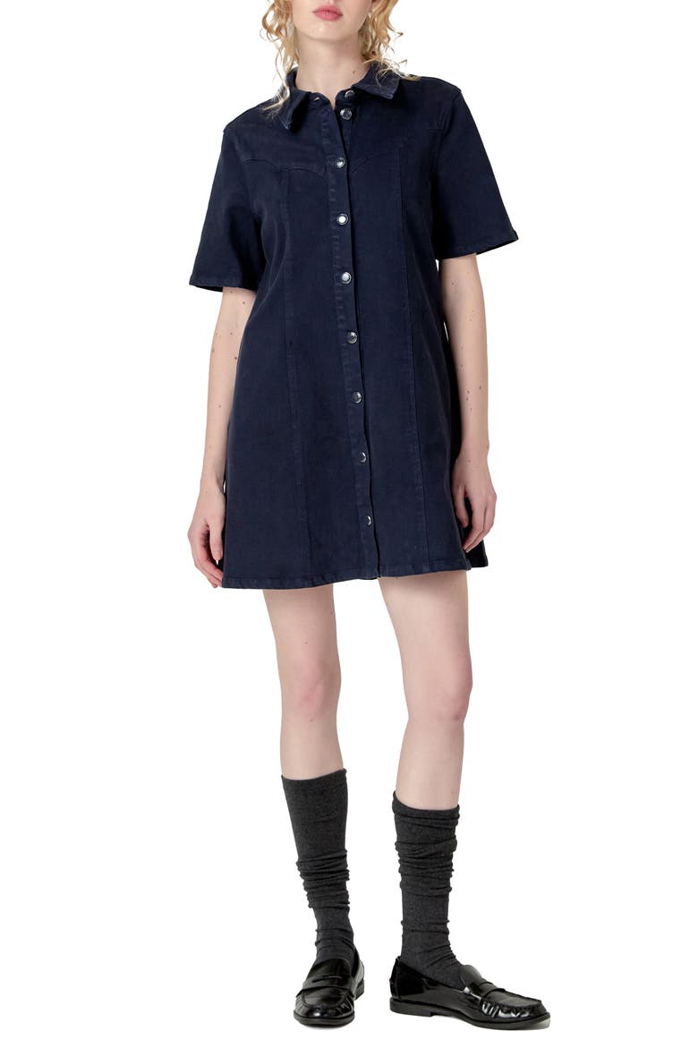 Washed Denim Minidress, Main, color, DARK NAVY