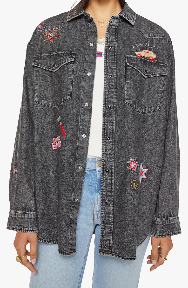 MOTHER The Exes & Ohs Embroidered Denim Western Shirt, Main, color, Lightning Rod