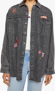 MOTHER The Exes & Ohs Embroidered Denim Western Shirt