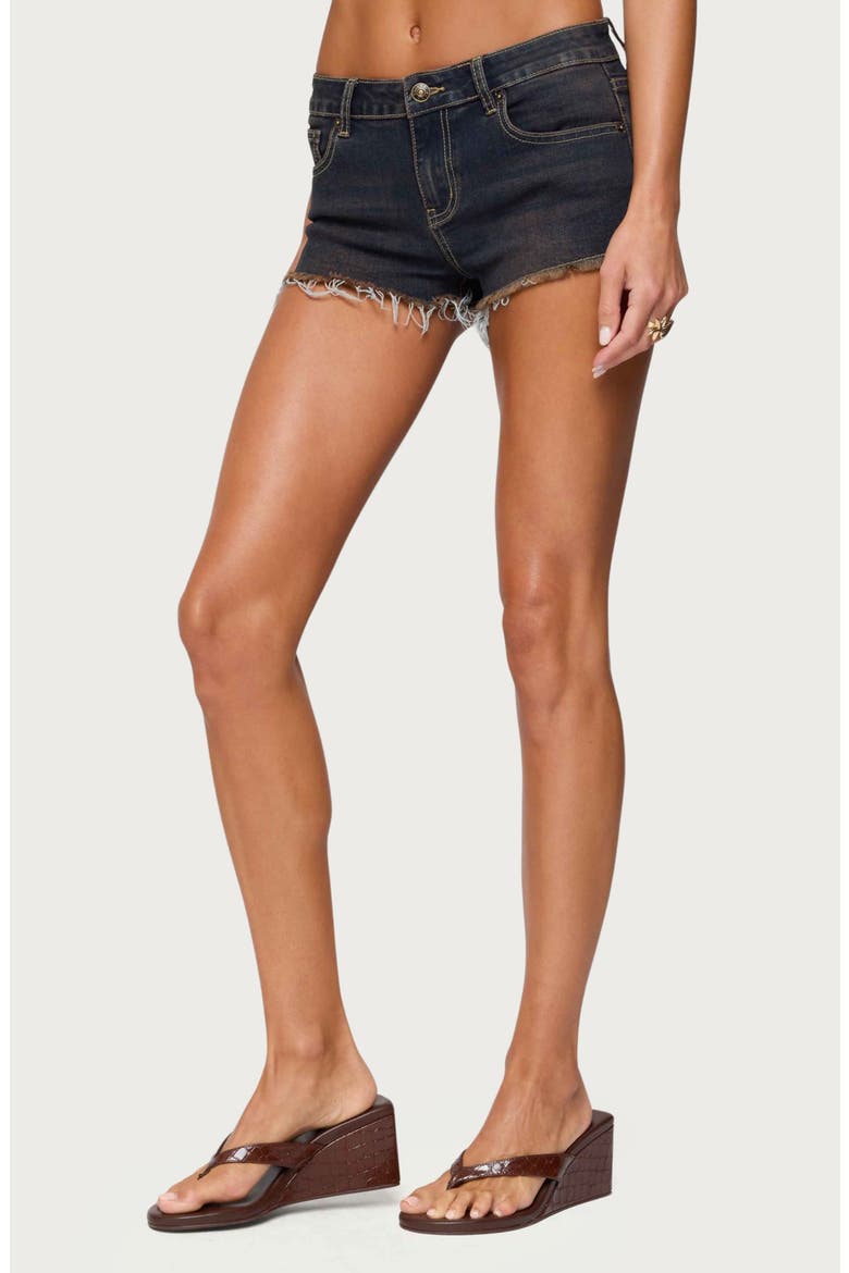 Mistie Frayed Cutoff Denim Micro Shorts, Alternate, color, BLUE-WASHED