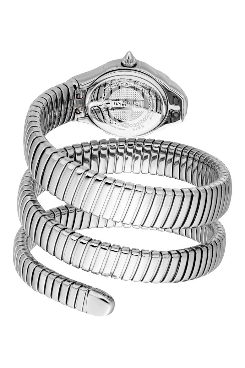 Snake Amanta Wraparound Silvertone Bracelet Watch, 22.5mm x 32.5mm, Alternate, color, BLUE/ SILVER