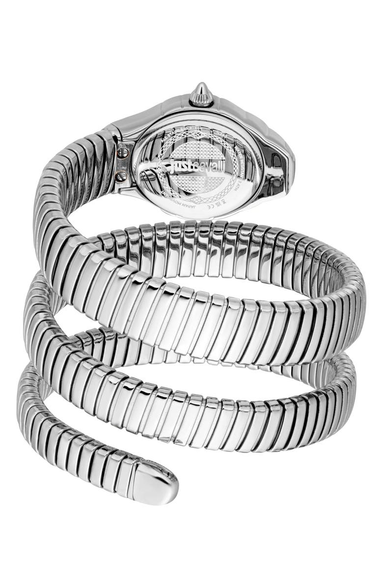 Just Cavalli Snake Amanta Wraparound Silvertone Bracelet Watch, 22.5mm x 32.5mm, Alternate, color, Blue/ Silver
