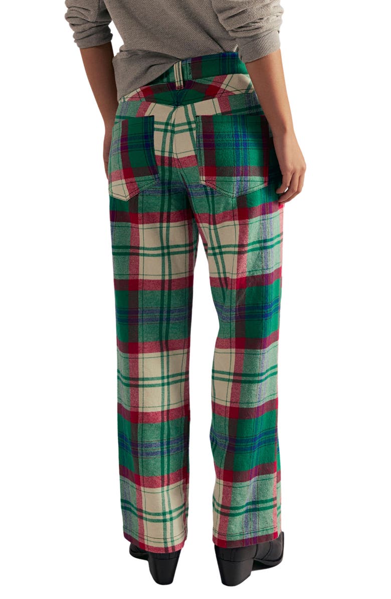 Free People Cheers Plaid High Waist Pants, Alternate, color, Green Combo