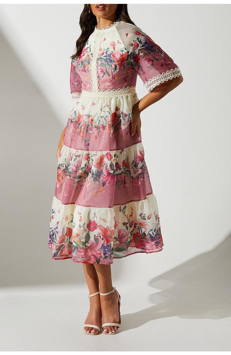 Coast Organza Floral Tiered Lace Trim Dress, Alternate, color, Multi