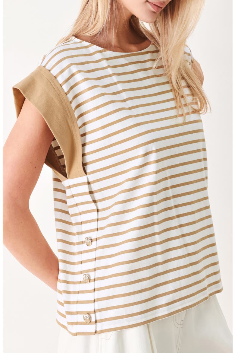 Cap Sleeve Knit Top, Alternate, color, WHITE/ TAUPE