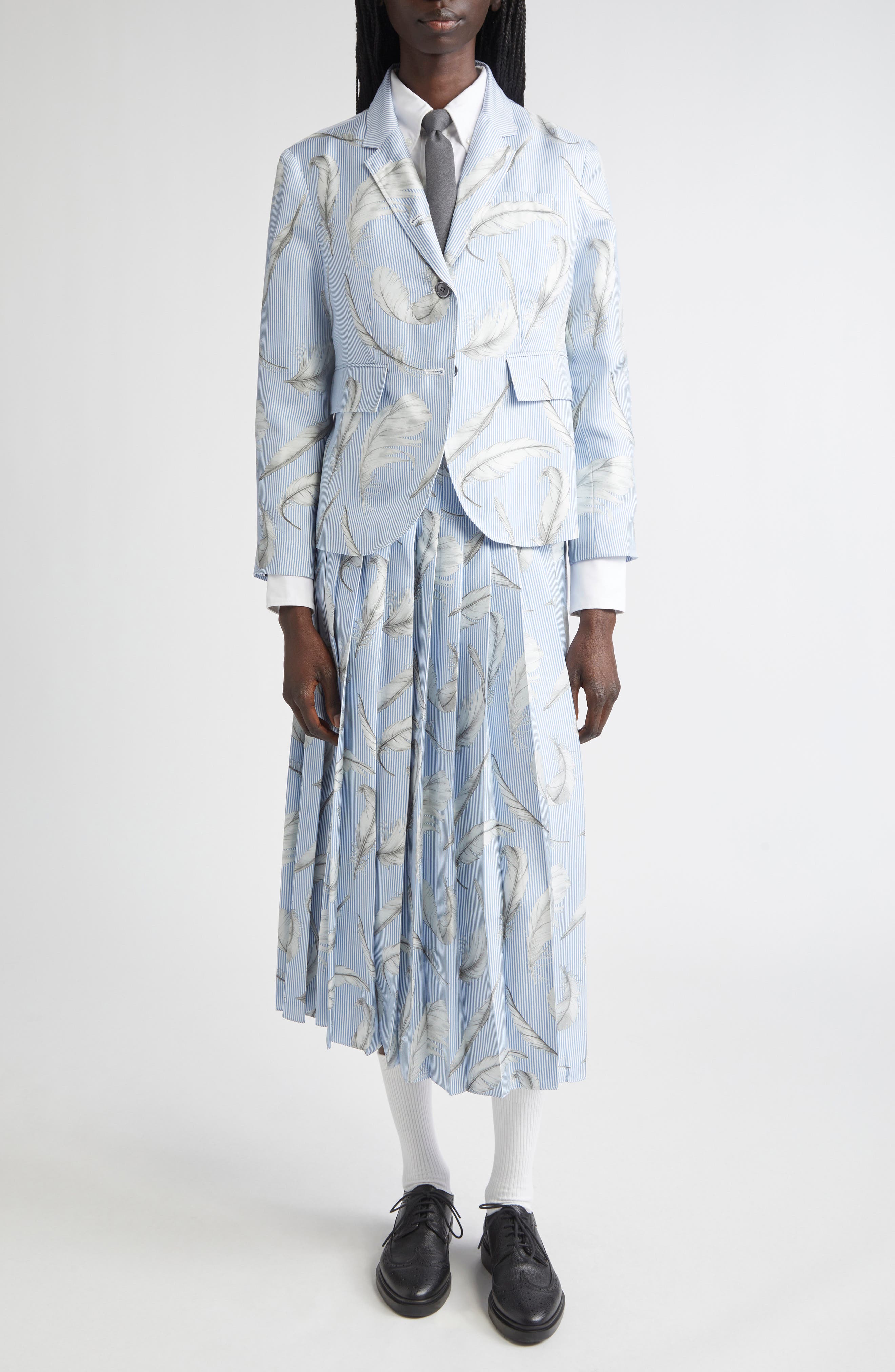 Feather Print Stripe Silk Blazer - image 2