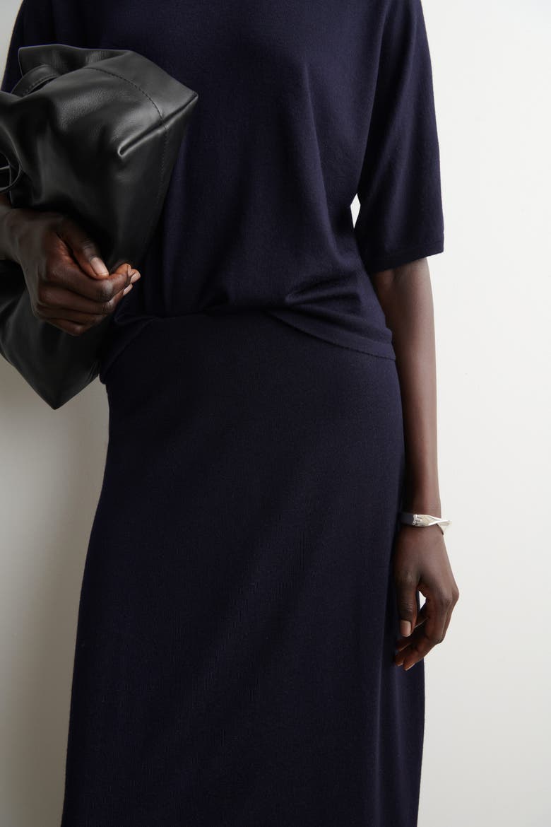Rounded Merino Wool Midi Skirt, Alternate, color, NAVY
