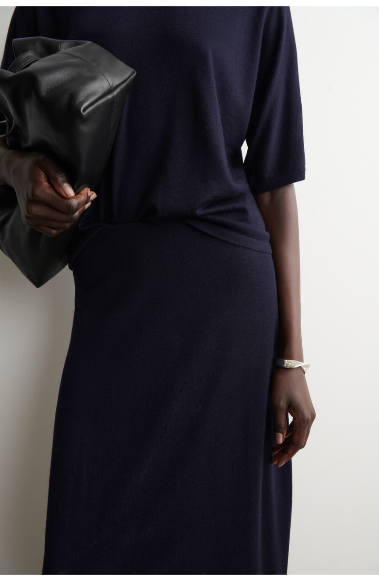 COS Rounded Merino Wool Midi Skirt, Alternate, color, Navy