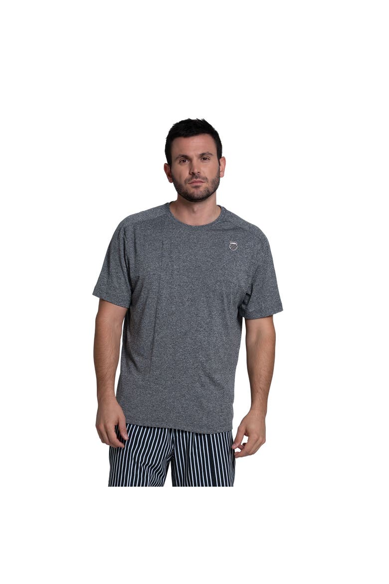 Heather Crew Mens Tennis Shirt, Main, color, Black