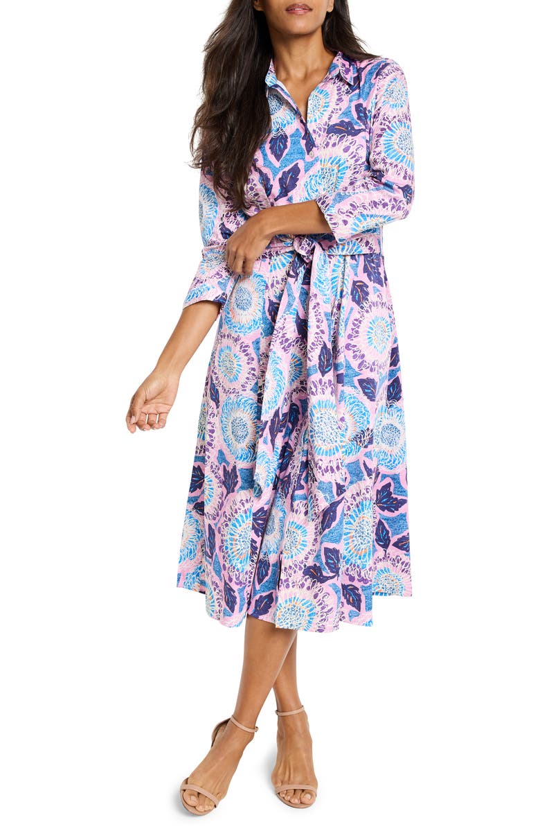 NIC+ZOE Scribble Blooms Midi Shirtdress, Main, color, Purple Multi