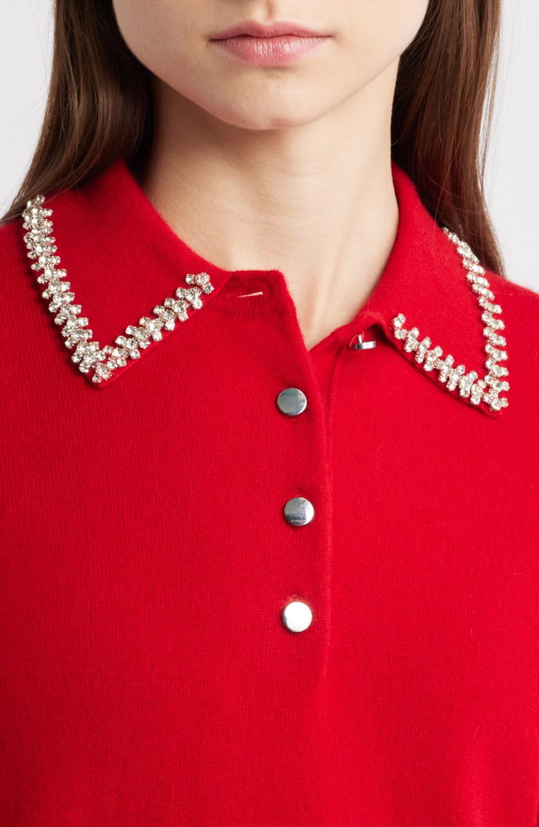 Elie Tahari The Janine Embellished Polo Sweater, Alternate, color, Red Love