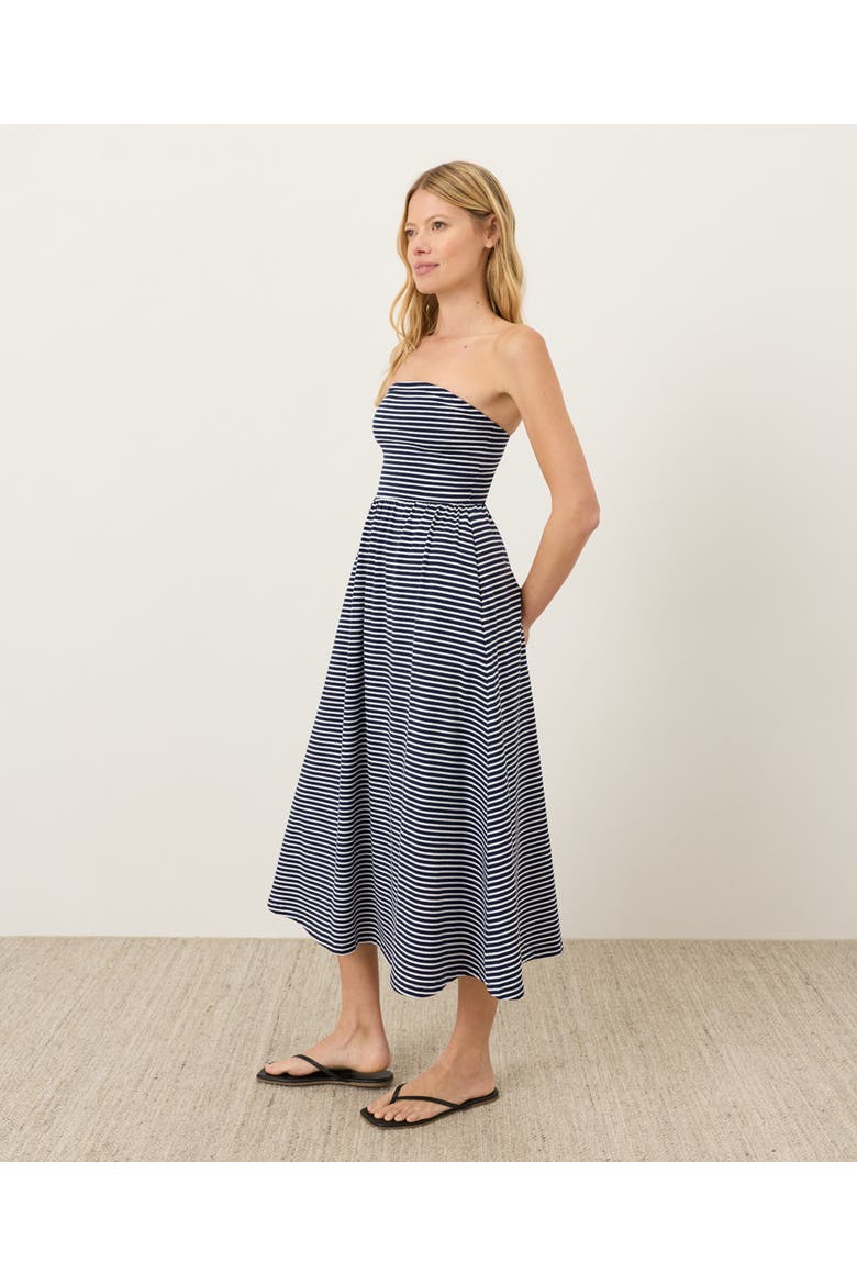 Fit & Flare Strapless Dress Made With Organic Cotton, Alternate, color, Hudson Stripe Navy Blue