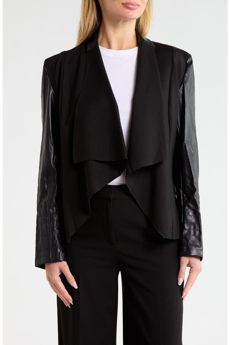 Faux Leather Sleeve Drape Front Jacket, Main, color, BLACK