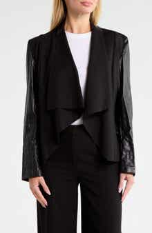 Faux Leather Sleeve Drape Front Jacket
