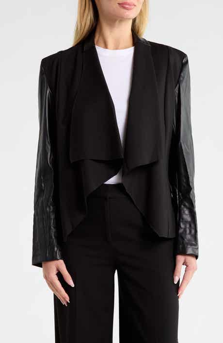 Faux Leather Sleeve Drape Front Jacket