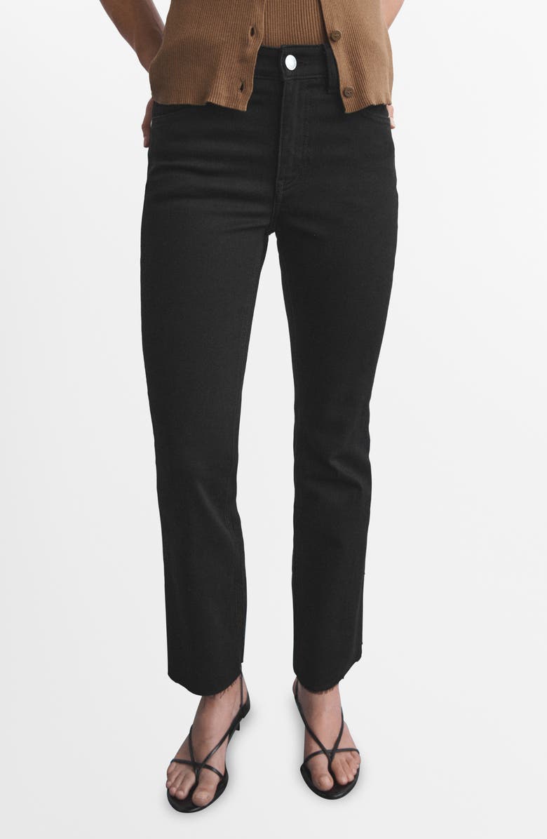 MANGO Sienna Raw Hem Crop Flare Jeans, Main, color, Black Denim