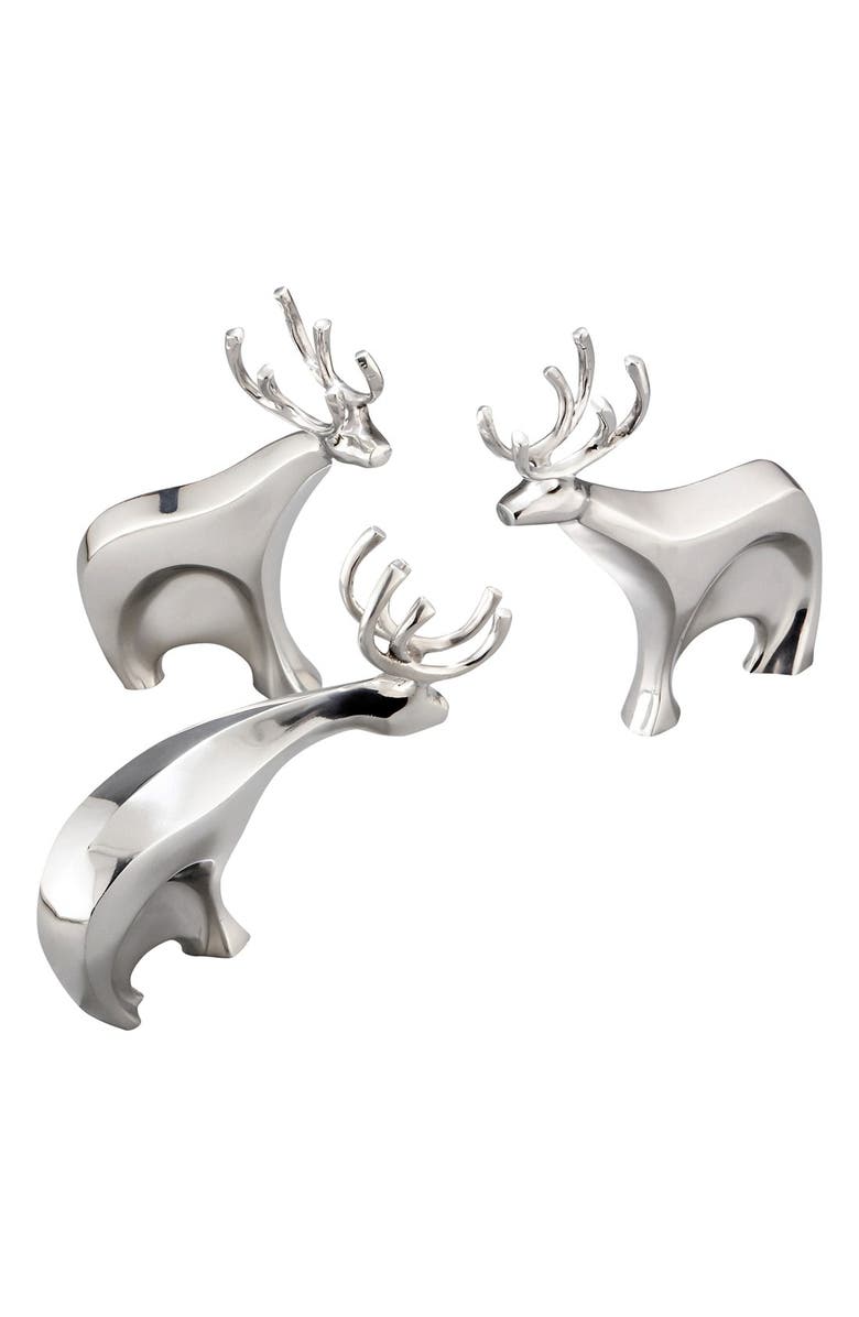 Nambé 'Dasher' Reindeer Figurines, Main, color, Silver