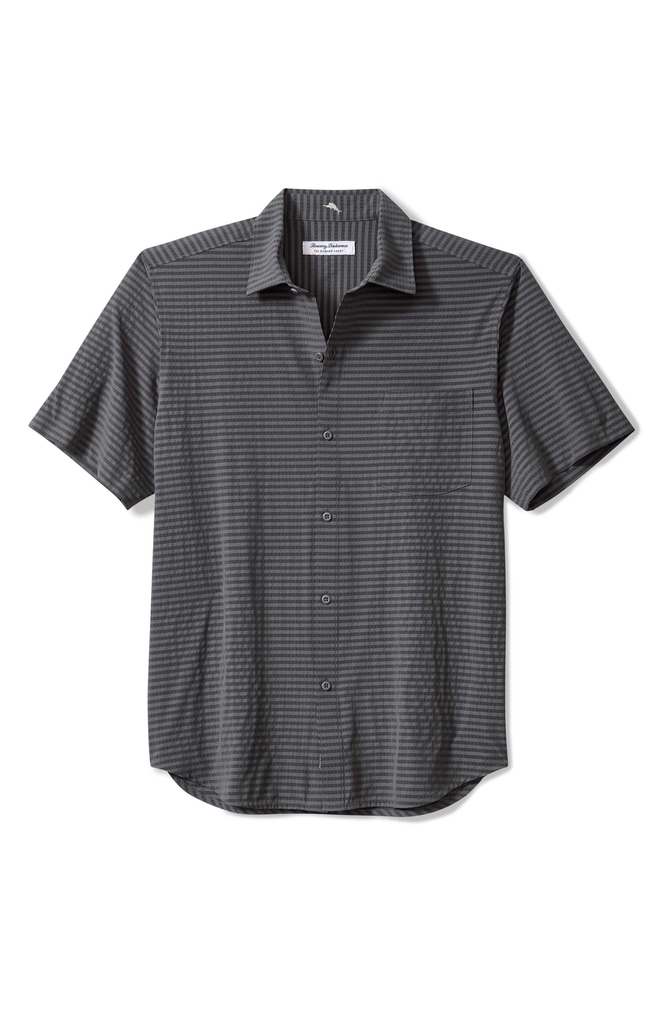 Tommy Bahama Bahama Coast Fades Away Stripe IslandZone® Short Sleeve Button-Up Shirt in Black 