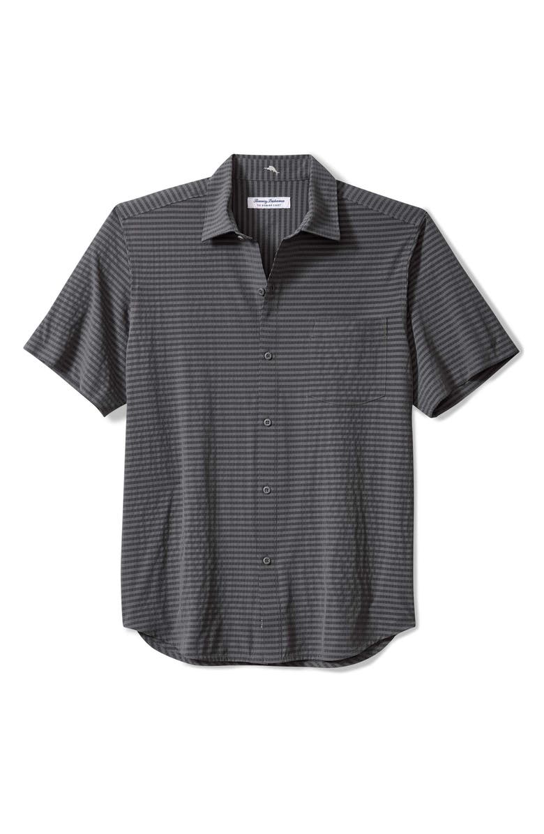 Tommy Bahama Bahama Coast Fades Away Stripe IslandZone<sup>®</sup> Short Sleeve Button-Up Shirt, Main, color, Black
