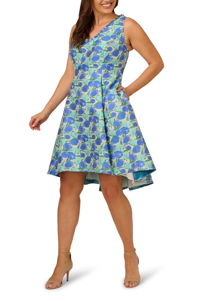 sleeveless floral jacquard fit and flare dress Floral Jacquard Fit & Flare Dress (Women)