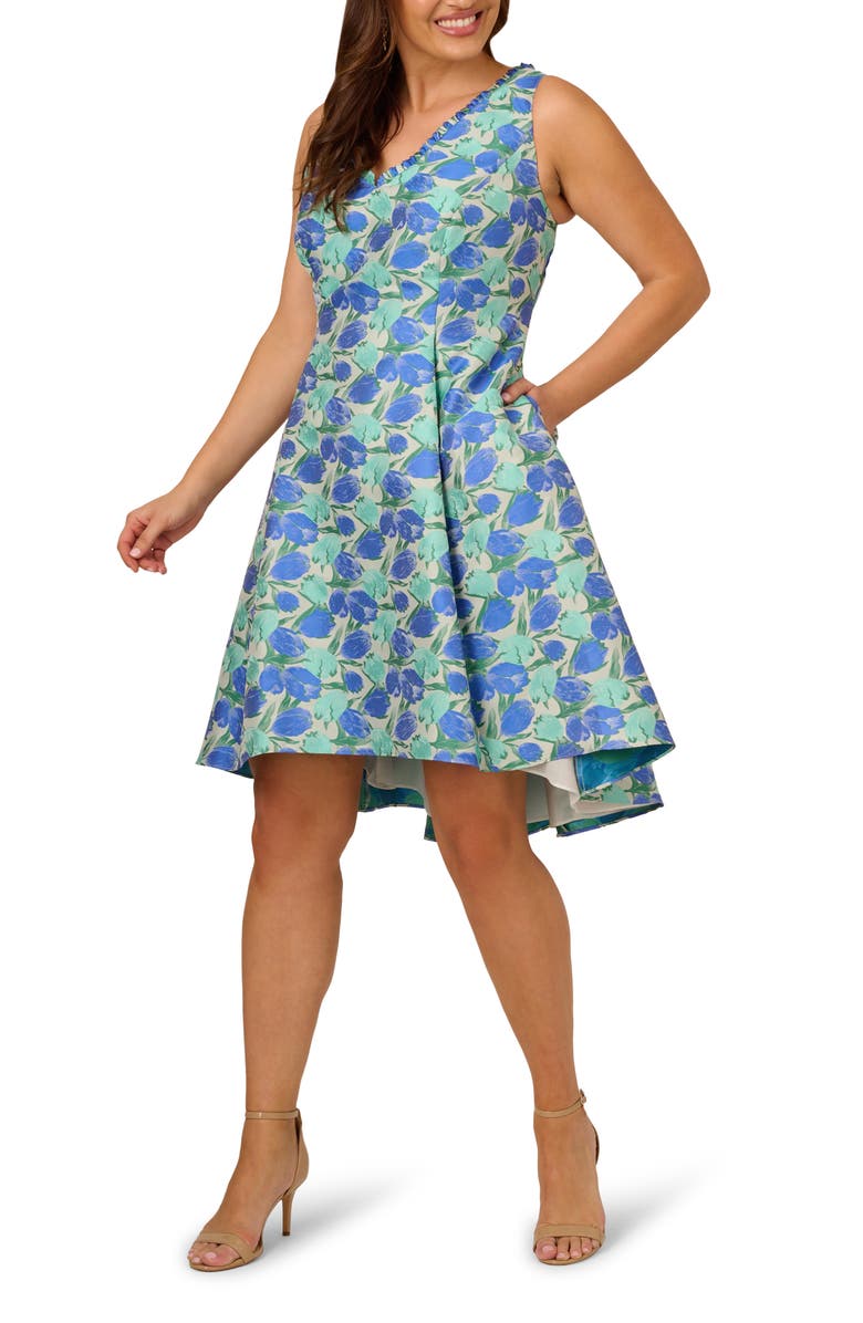 Adrianna Papell Floral Jacquard Fit & Flare Dress, Main, color,