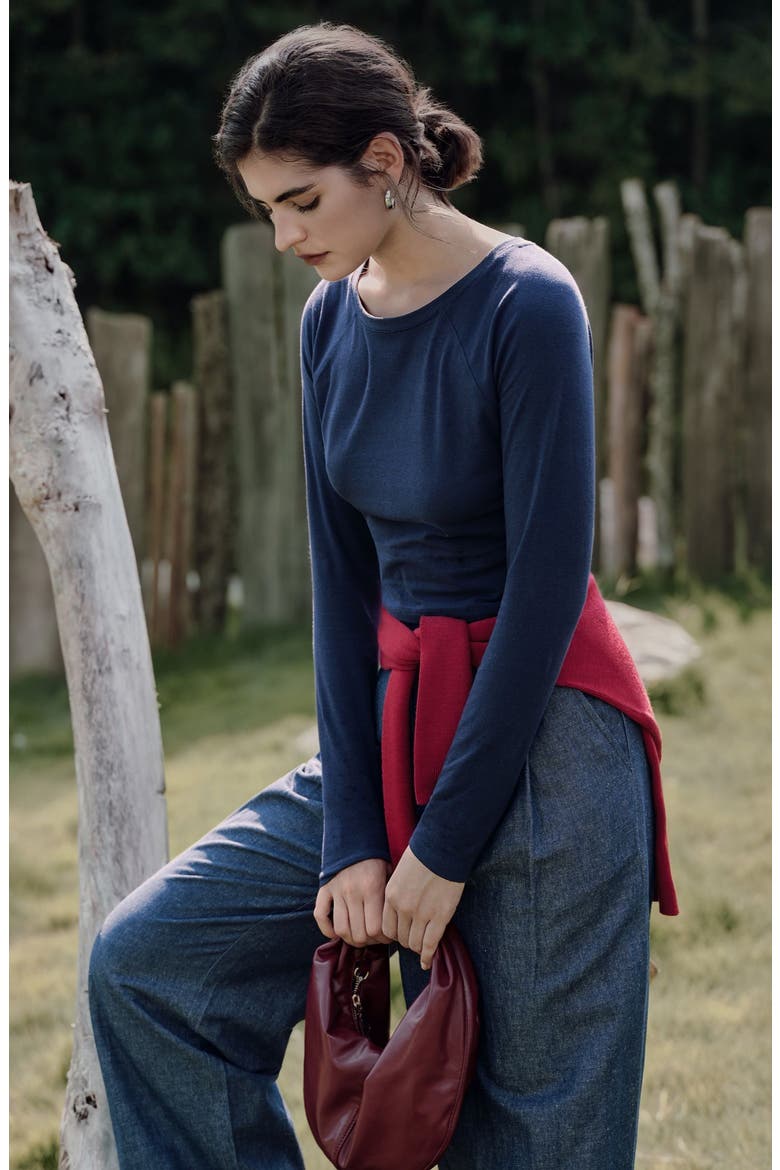 Hemp Essentials Cropped Raglan Tee, Alternate, color, indigo