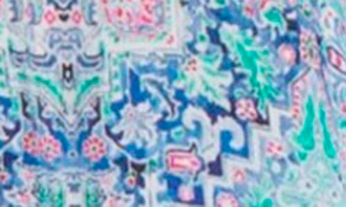 Apny Print Mandarin Collar Chiffon Button-up Top In Blue Multi