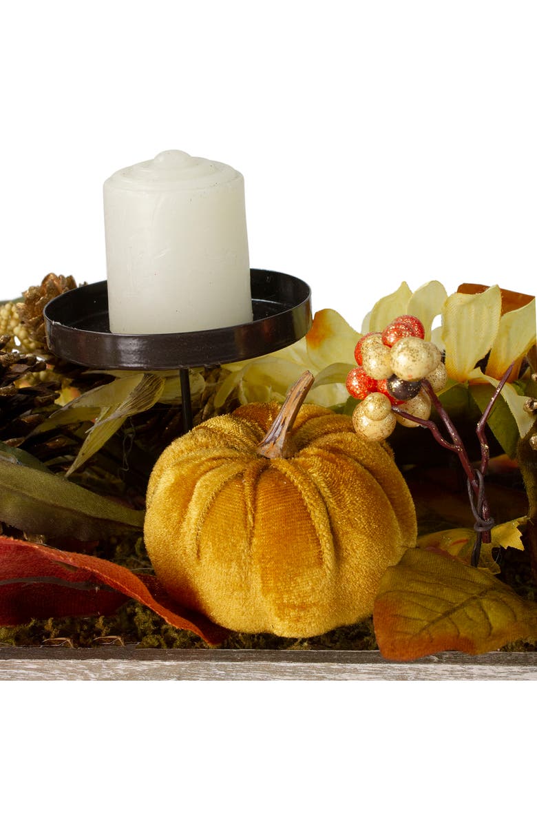 Northlight Autumn Sunflower "Grateful" Triple Candle Holder Centerpiece - 30", Alternate, color, Orange