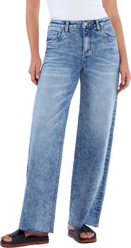 HINT OF BLU Harper Raw Hem Wide Leg Jeans