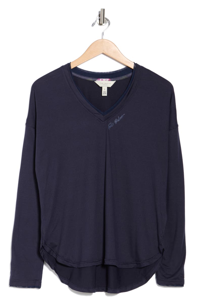 Ted Baker Sheer Mesh Trim Pajama Top, Alternate, color, Bartone Blue