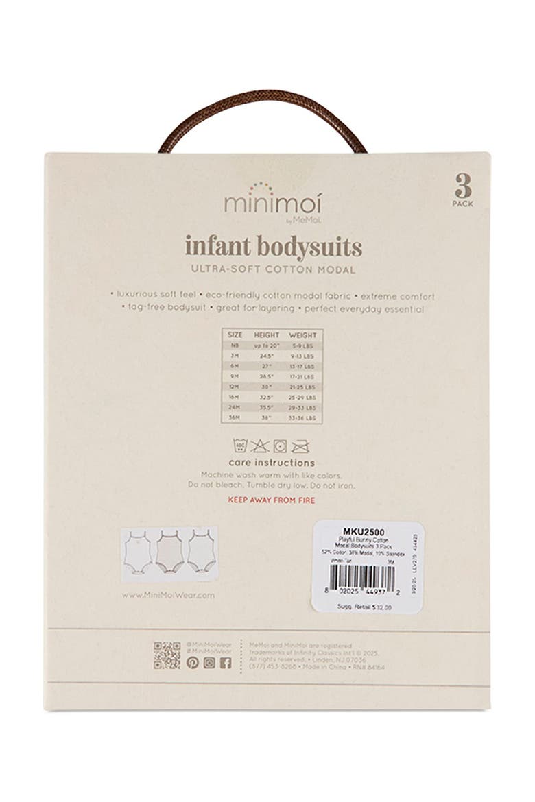 3 Pack Playful Bunny Bodysuits, Alternate, color, White-Tan