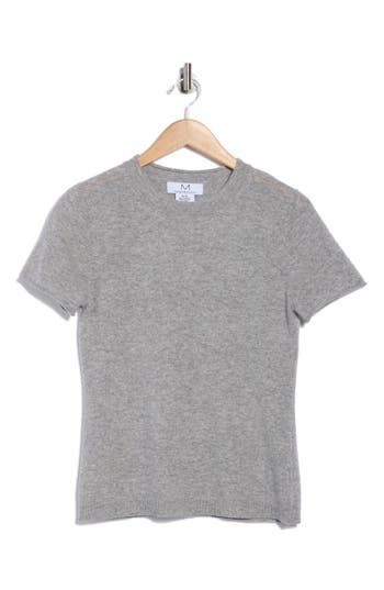 Magaschoni Cashmere Crewneck Short Sleeve Sweater In Gray