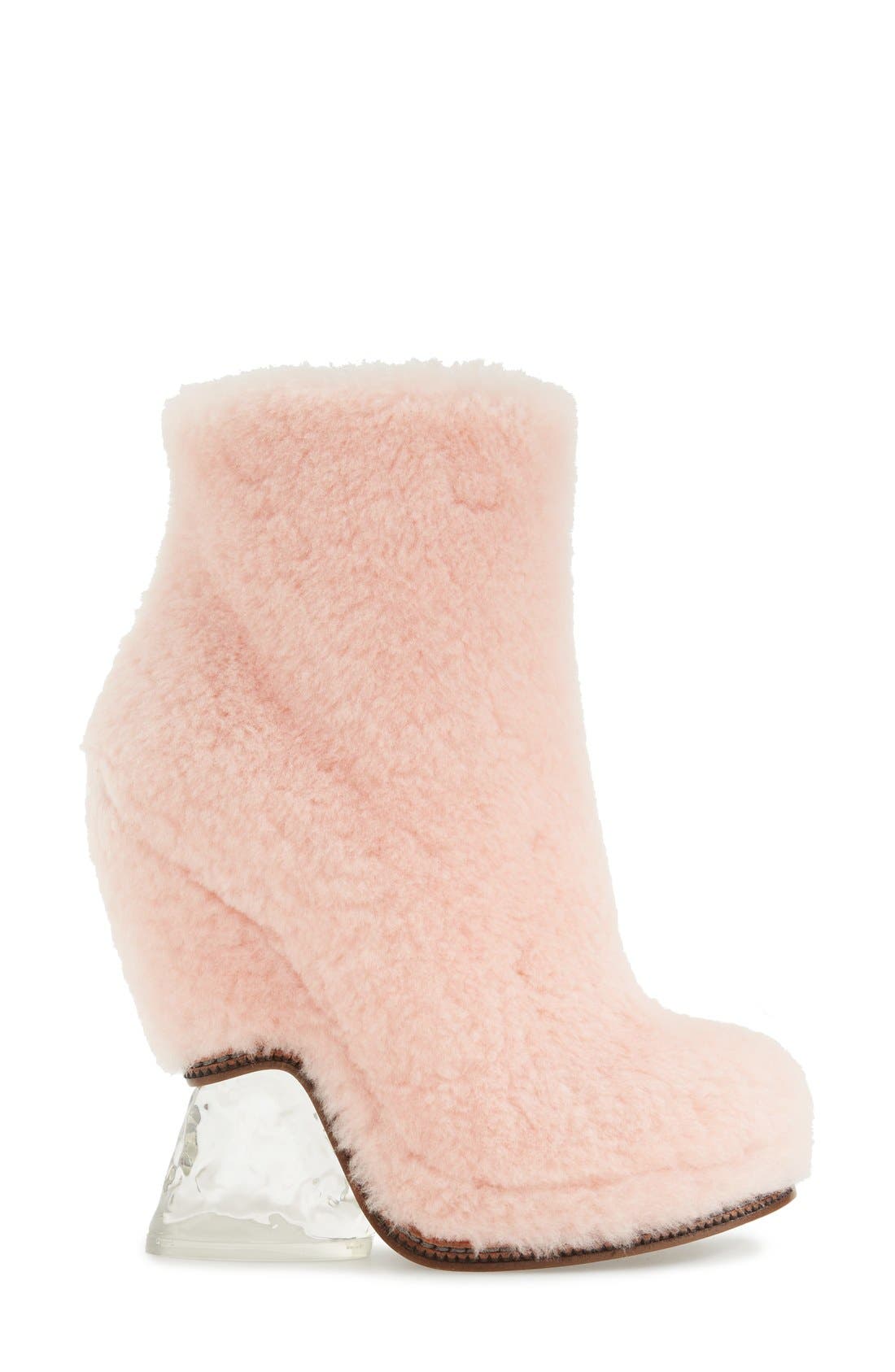 Genuine Shearling Ankle Bootie, Alternate, color, PINK SHEARLING