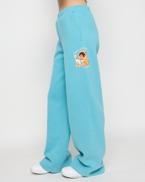 Samii Ryan Kindness Season Open Leg Sweats In Washed Blue