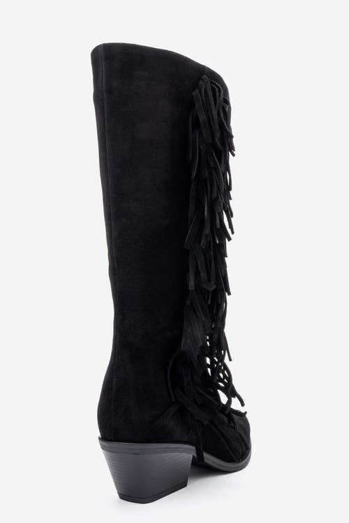 Forever & Always Shoes Orlo Leather Fringed Western Boot In Black