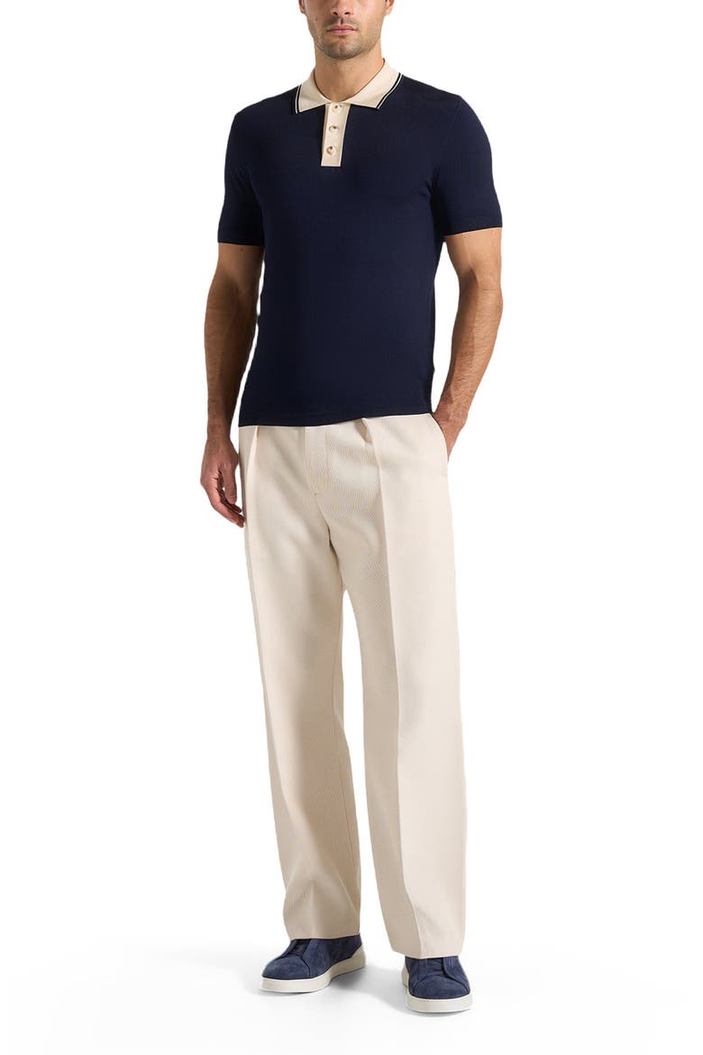 Roux Contrast Detail Luxe Knit Polo Shirt, Alternate, color, Navy